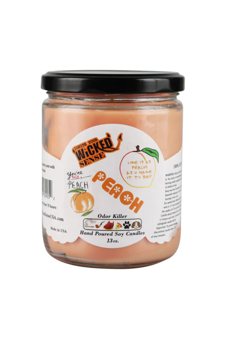 Wicked Sense Peach Scented Soy Wax Candle, 13 oz, Hand Poured in USA, Front View