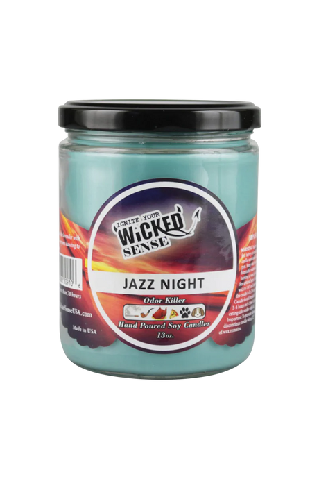 Wicked Sense Jazz Night 13 oz Soy Candle, blue and purple, portable, made in USA