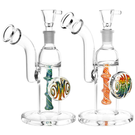 Compact 6" Wigwag Perc Water Pipes with thick borosilicate glass and colorful designs, side view