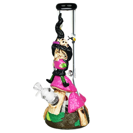 Witch Way 3D Painted Beaker Water Pipe, 14", Front View with Intricate Details