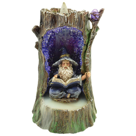 Wizard Backflow Incense Burner with LED, Polyresin, 6.5" - Front View on White Background