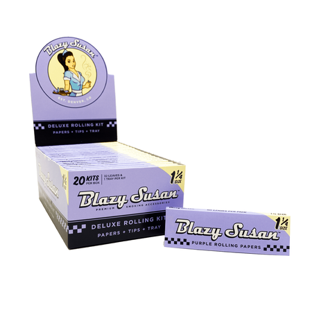Blazy Susan Purple Rolling Papers 1 1/4 size pack displayed with box