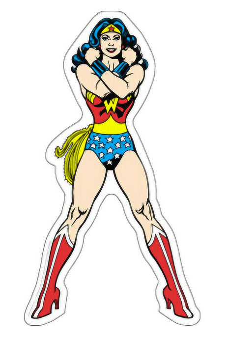 Wonder Woman Standing Sticker in vibrant colors, vinyl material, ideal for home decor and novelty gifts