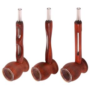 Wood & Glass Thin Stem Hybrid Pipes for Dry Herbs, Heavy Wall Construction, 4.75" Tall - Angled View