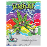 Wood Rocket High AF Adult Coloring Book cover featuring colorful cannabis-themed illustrations, 8.5" x 11"