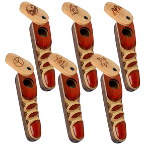 Assorted Wood Spoon Pipes with Engraved Swivel Lids for Dry Herbs, Angled View