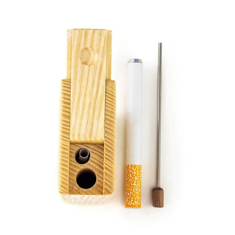 PILOT DIARY Wooden Dugout with One-Hitter and Cleaning Tool, Top View on White Background
