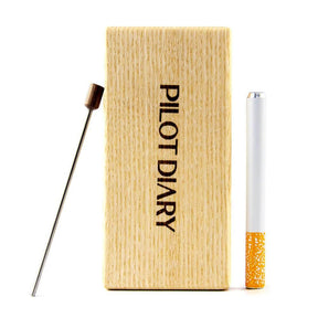 PILOT DIARY Wooden Dugout with Metal Cleaning Tool and White One-Hitter, Front View