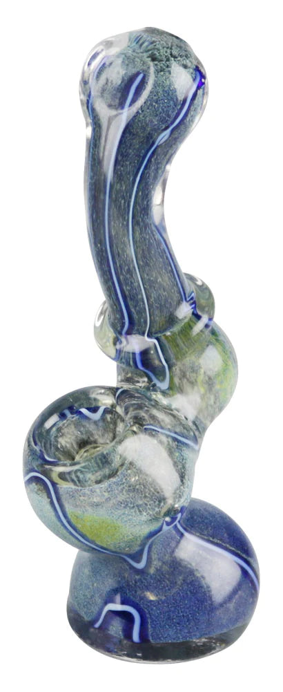 Worked Fritted Bubbler Hand Pipe 'Boomer' - Compact 4.5" Borosilicate Glass, Front View