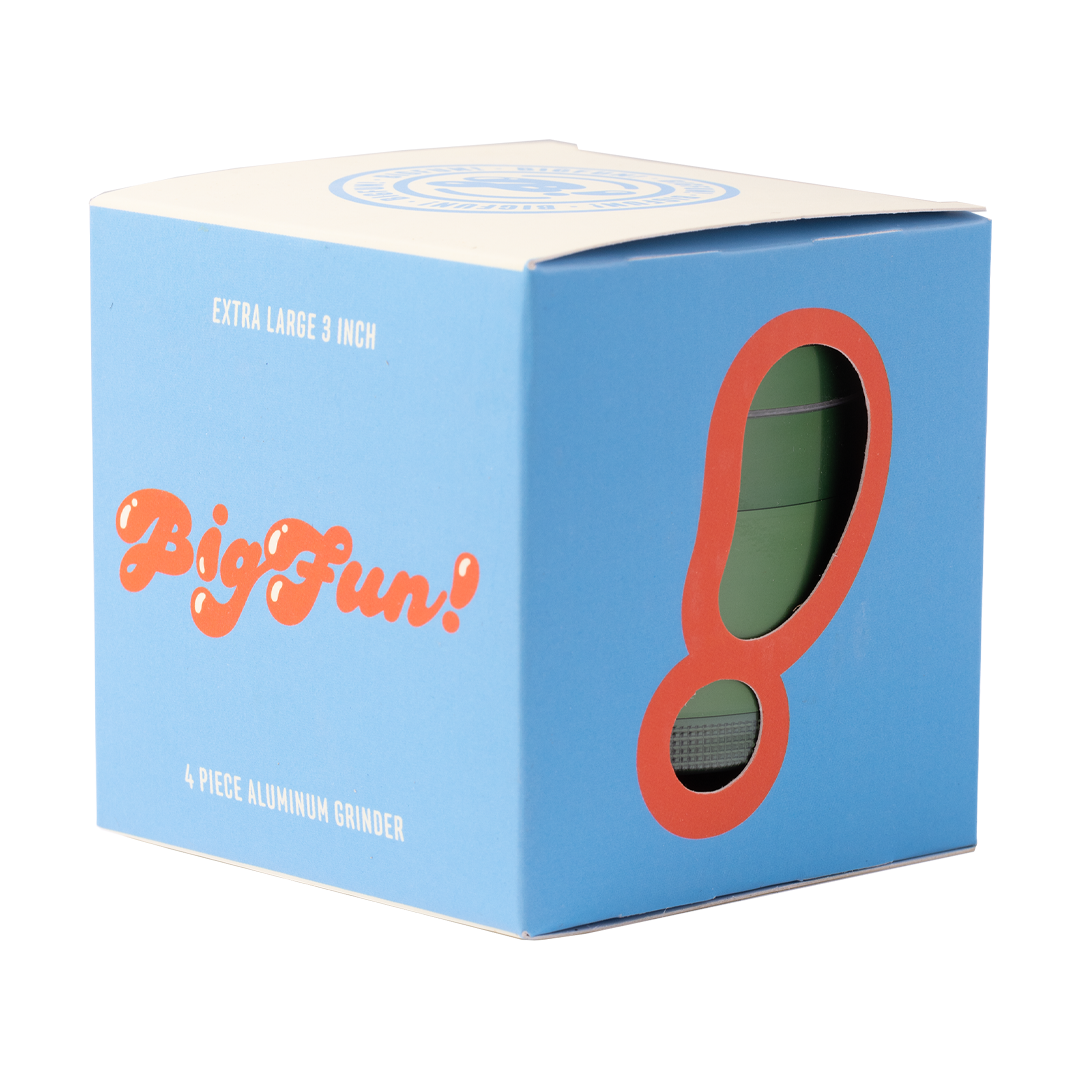 BigFun! XL Aluminum Herb Grinder in box, 3" Diameter with Diamond Teeth & Pollen Sifter