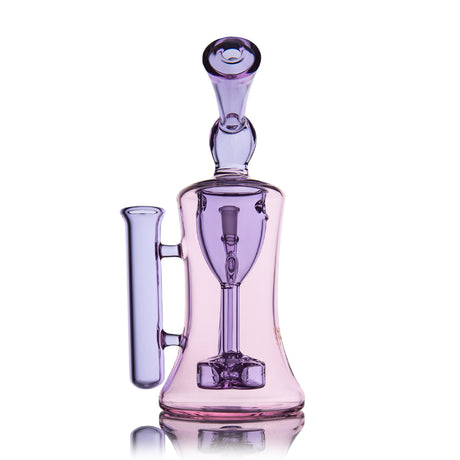 MJ Arsenal The Petal Rig Valentine's 2024 Edition - Front View of Pink Glass Dab Rig with Quartz Bucket