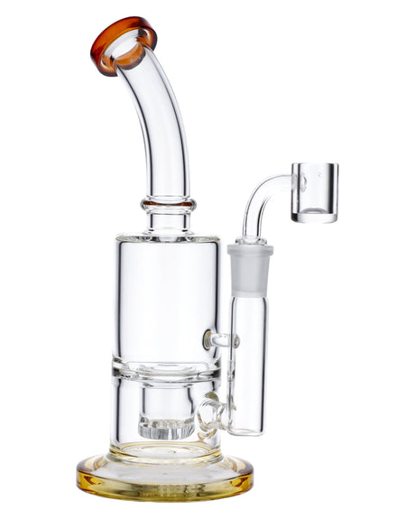 Yellow Valiant Bubbler Rig - 8 inch, 90-degree joint, clear borosilicate glass with yellow accents