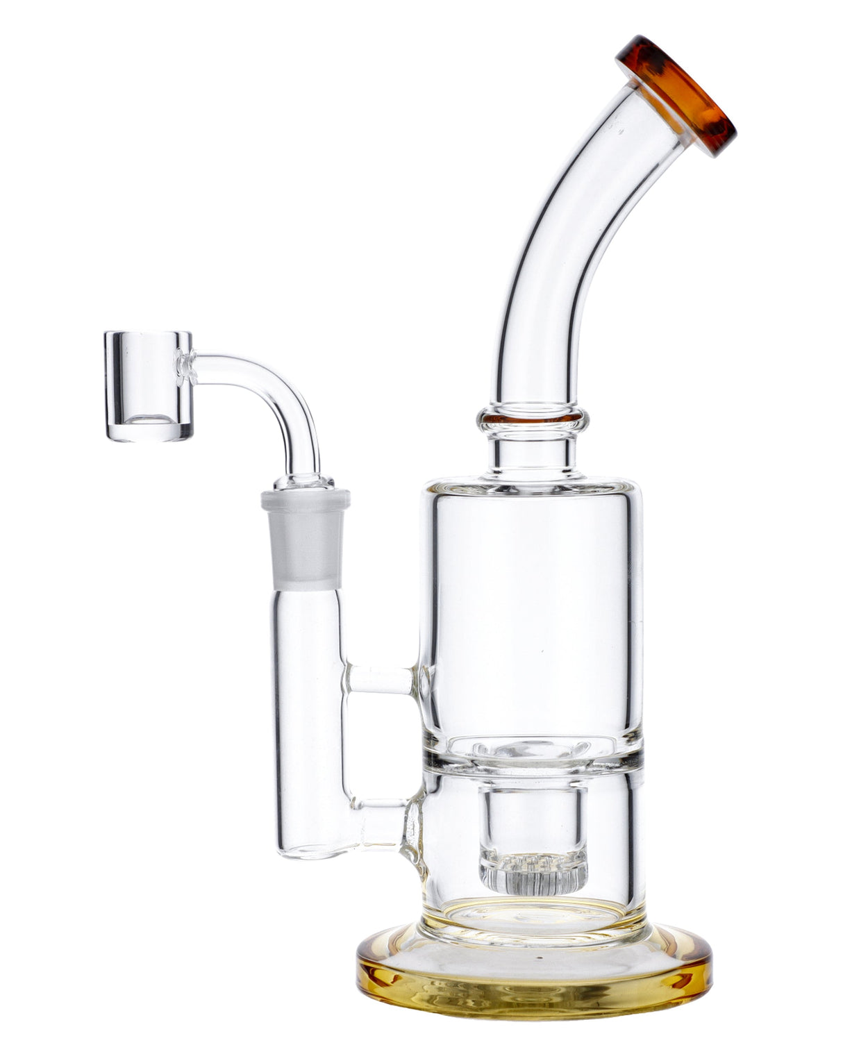 Yellow Valiant Bubbler Rig, 8 inch, 90 Degree Joint for Concentrates, Clear Borosilicate Glass, Front View