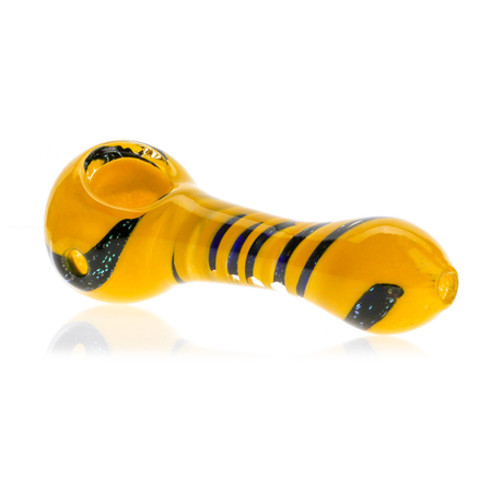 Medusa Customs Yellow Twist Prismatic Spoon Pipe, Side View, with Deep Bowl
