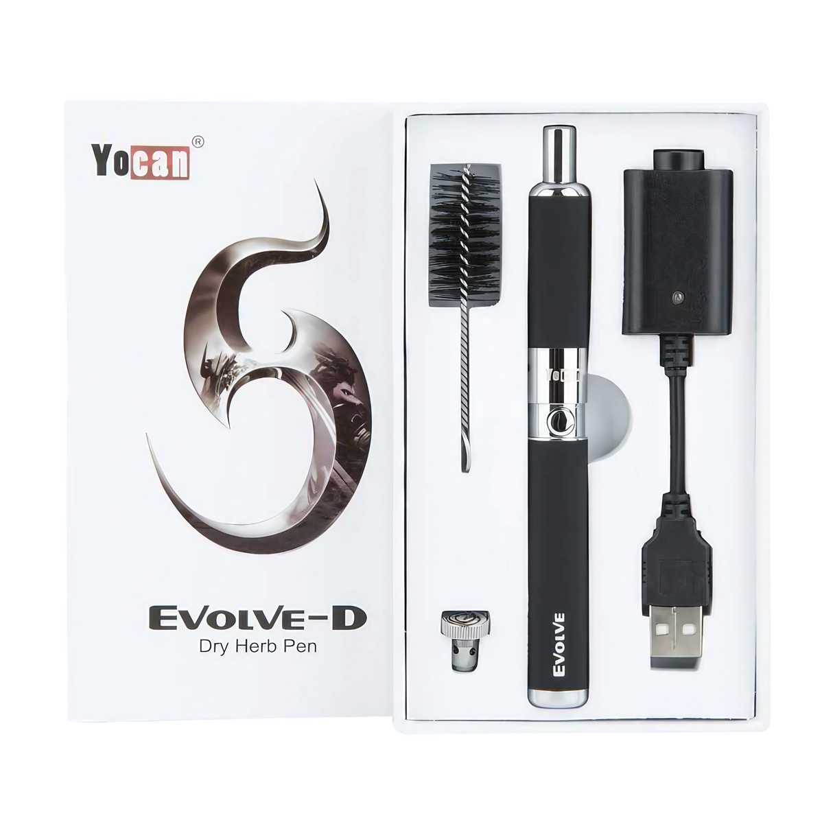 Yocan Evolve-D Dry Herb Vaporizer in Black with USB Charger and Cleaning Brush