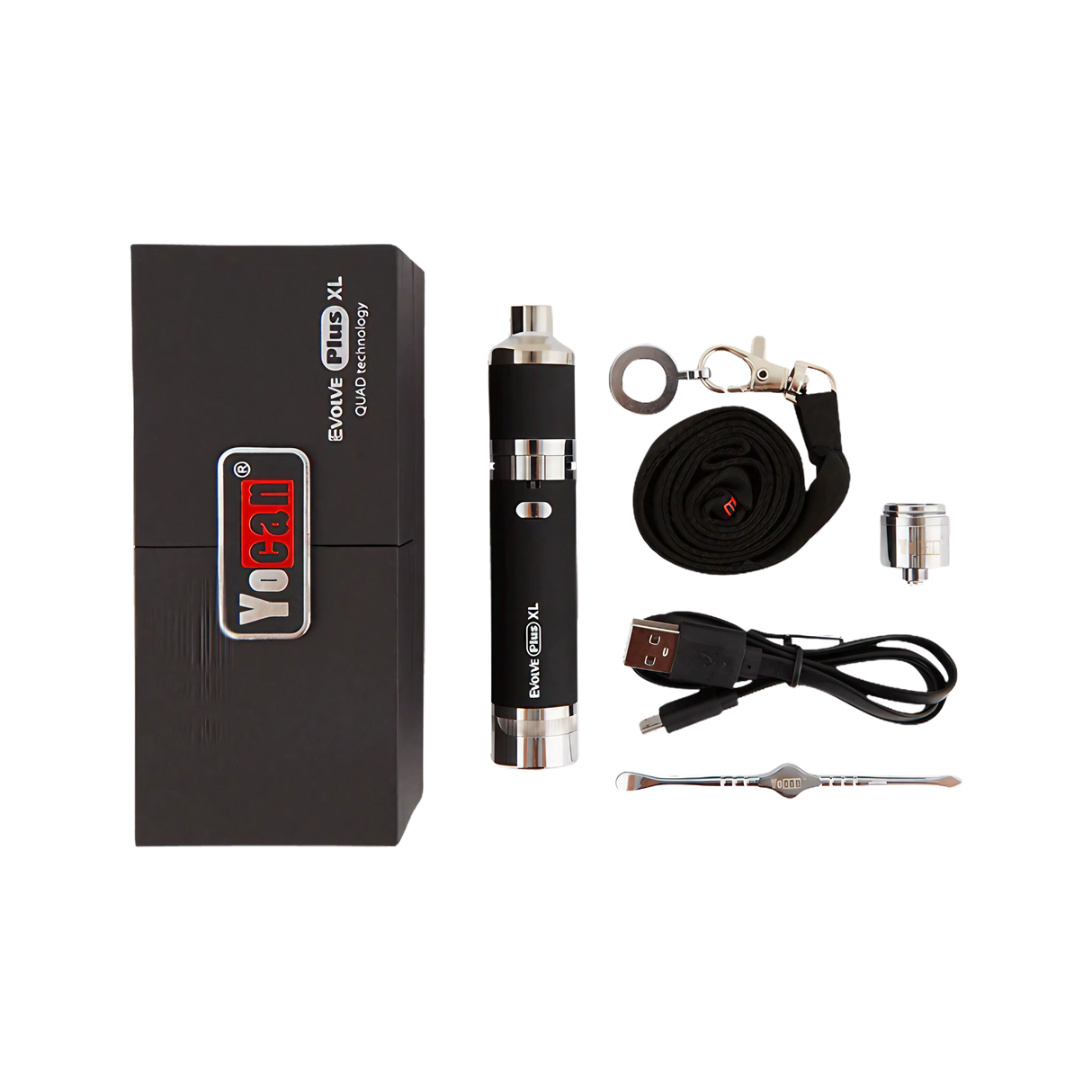 Yocan Evolve Plus XL Vaporizer in Black with Quartz Coil and USB Cable