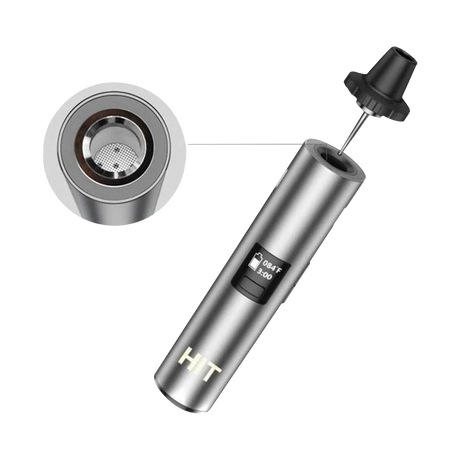Yocan Hit Dry Herb Vaporizer in Silver with Ceramic Chamber - Top and Side View