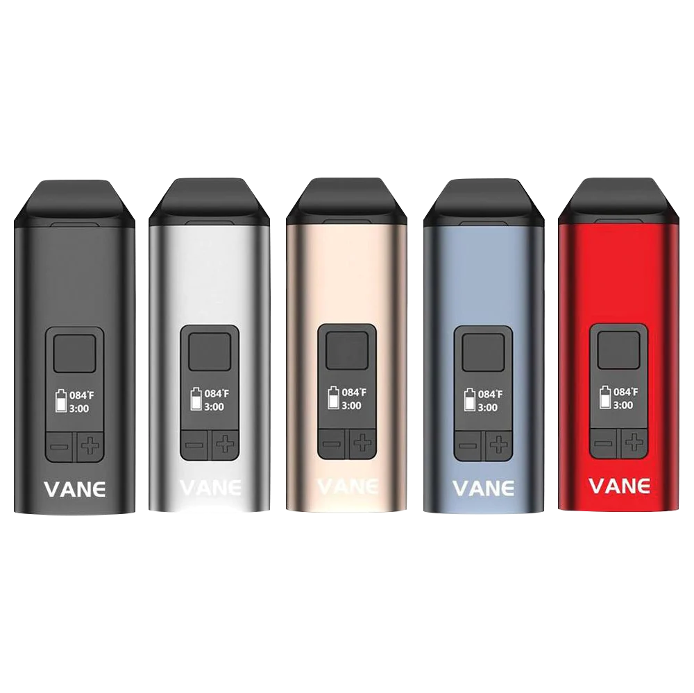 Yocan Vane Dry Herb Vaporizers in Black, Silver, Gold, Blue, and Red, Front View