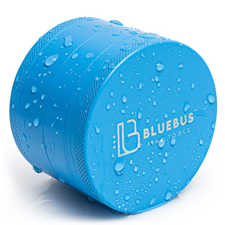 Blue Bus Fine Tools GC 2.5" Ceramic Herb Grinder in MidBlue with water droplets - Compact and Portable