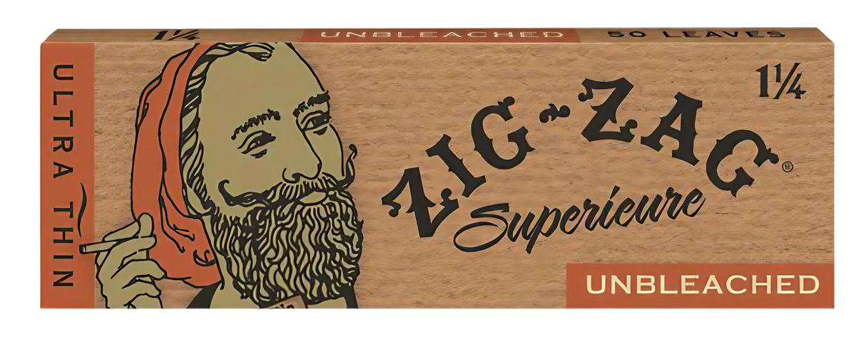 Zig Zag 1 1/4" Unbleached Rolling Papers 24 Pack front view on white background