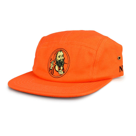 Zig Zag Classic Camper Hat in vibrant orange with iconic logo, side view on white background