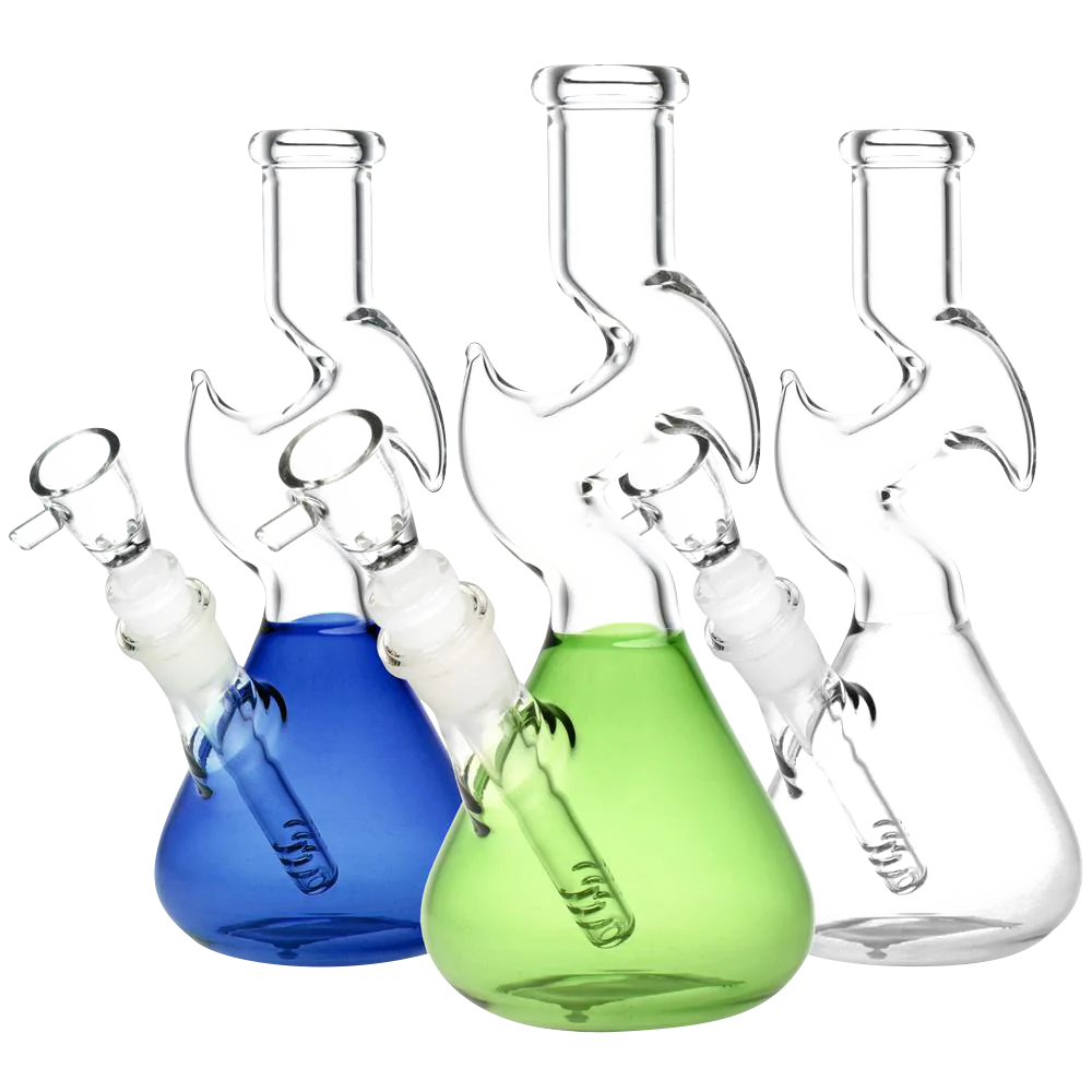 Zig-Zag Minimalist Water Pipes in Blue, Green, and Clear Borosilicate Glass with Slit-Diffuser