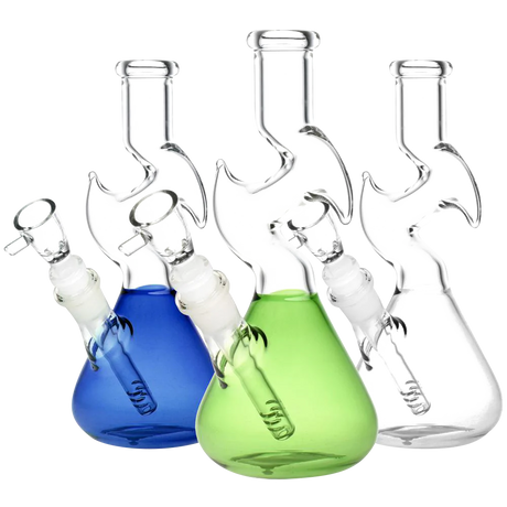 Zig-Zag Minimalist Water Pipes in Blue, Green, and Clear Borosilicate Glass with Slit-Diffuser