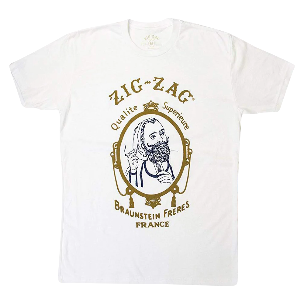 Zig Zag T-Shirt in White - Unisex Cotton Blend - Front View on Seamless Background