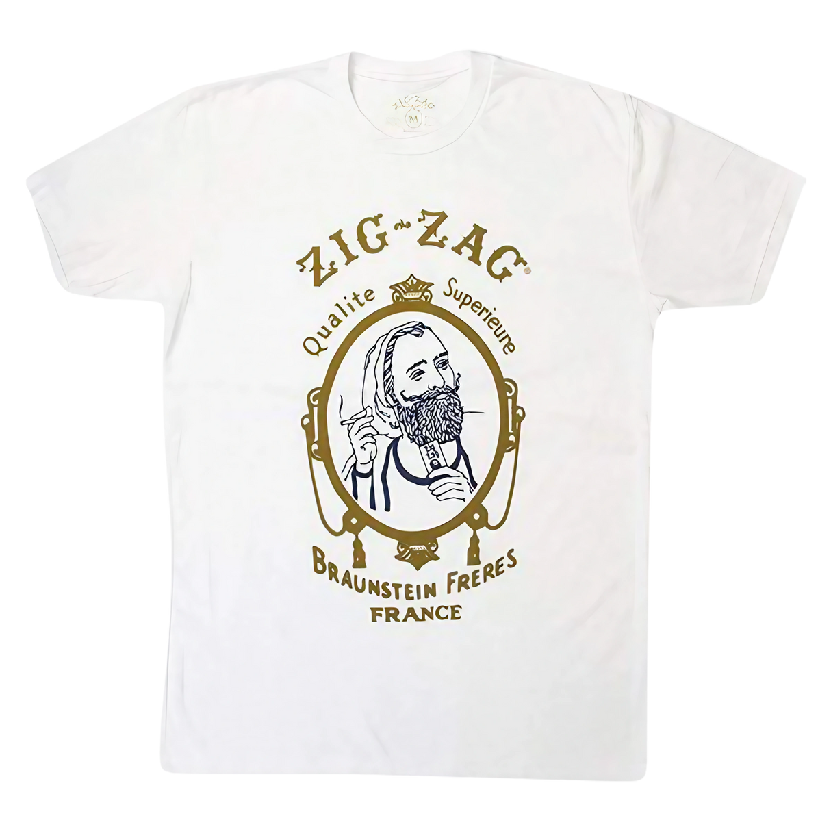Zig Zag T-Shirt in White featuring iconic logo, front view on seamless background, cotton blend, unisex size