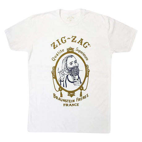 Zig Zag T-Shirt in White featuring iconic logo, front view on seamless background, cotton blend, unisex size