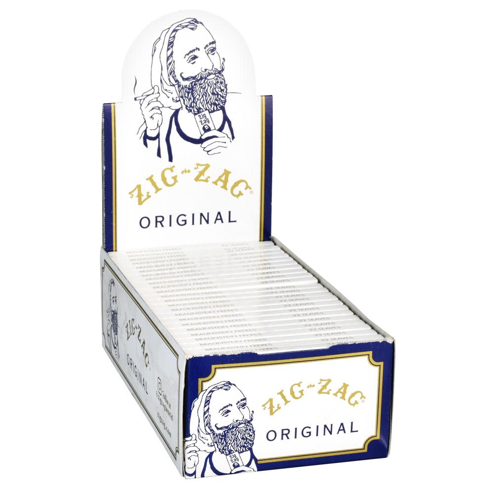 Zig Zag White Single Wide Rolling Papers 24 Pack display box front view