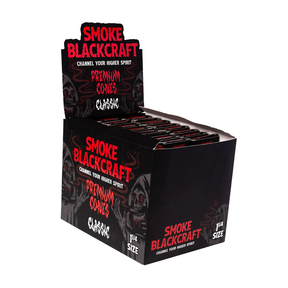 BlackCraft 1 1/4 Size Premium Classic Cones 24 Pack Display Box Front View